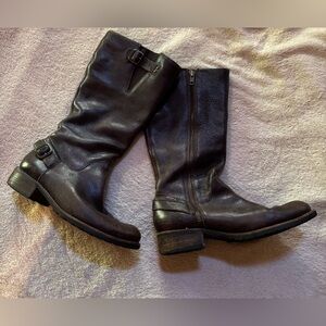 L.L. Bean Westport Boot Tall Leather Knee High 2 Buckle Brown Zip Boots Size 8M